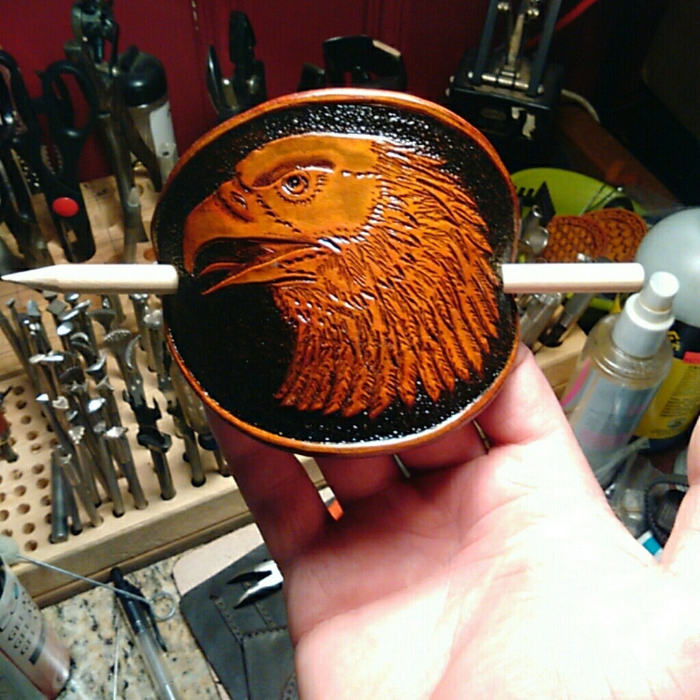 Hand tooled Leather Eagle Barette.